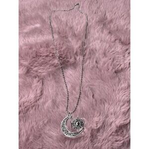 Crescent Moon Pendant Necklace , Sun And Moon Charm Stainless Steel 22"